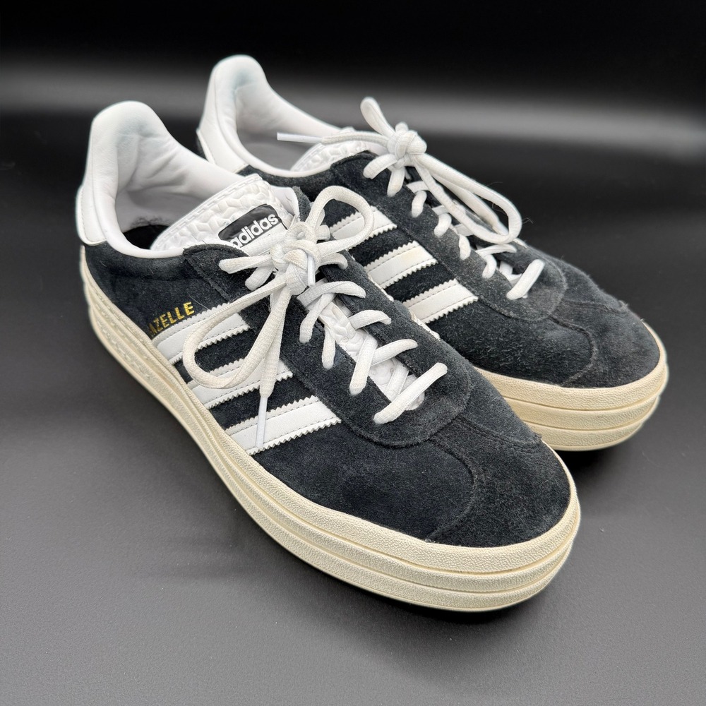 Adidas Gazelle Womens 9 Bold Platform Sneakers Core Black White